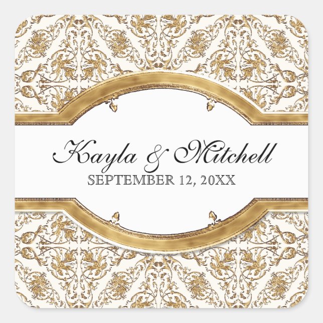 Schwarze Krawatte Elegance 2, Golden Matching Stic Quadratischer Aufkleber (Vorderseite)