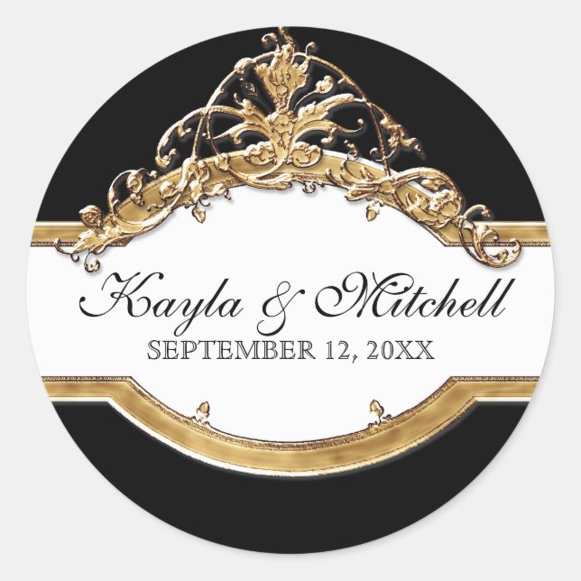 Schwarze Krawatte Elegance 2, Golden Matching Stic Runder Aufkleber (Vorderseite)