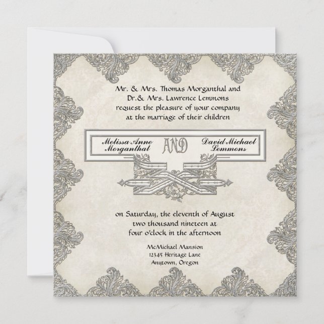 Schwarze Krawatte Elegance 3 - Silver Look Vintag  Einladung (Vorderseite)