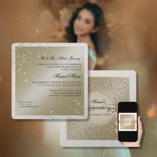 Schwarze Krawatte Elegance, Champagner Cream Quinc Einladung