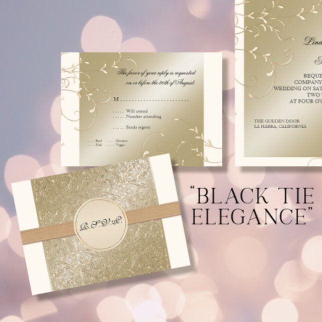 Schwarze Krawatte Elegance, Champagnercreme Hochze RSVP Karte (Von Creator hochgeladen)