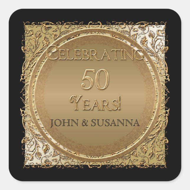 Schwarze Krawatte Elegance, Goldene Hochzeit Jahre Quadratischer Aufkleber (Vorderseite)