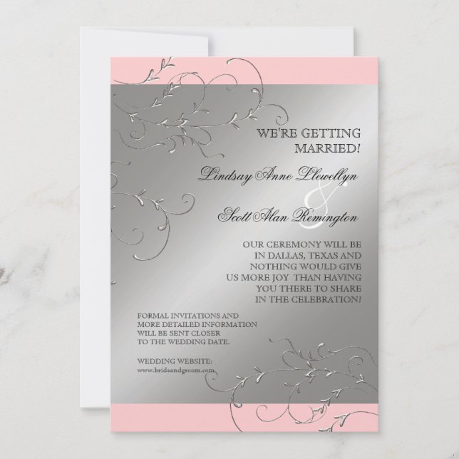 Schwarze Krawatte Elegant, Silver Save the Date lä (Vorderseite)