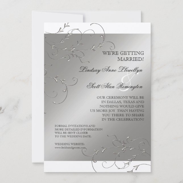Schwarze Krawatte Elegant, Silver Save the Date lä (Vorderseite)