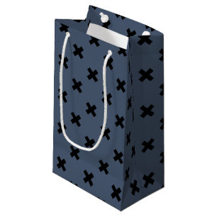 Schwarze Kreuzstiche auf blau-grau Kleine Geschenktüte