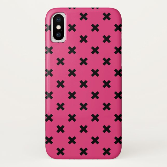 Schwarze Kreuzstiche auf Fuchsia Case-Mate iPhone Hülle (Rückseite)