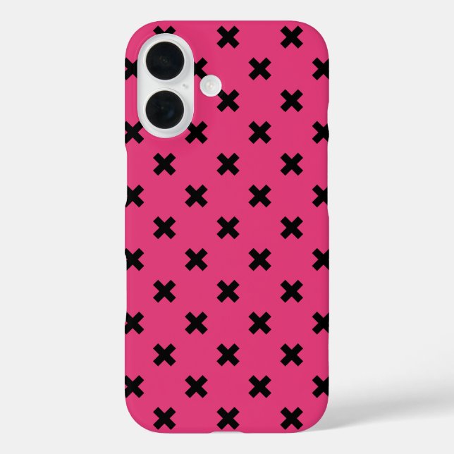Schwarze Kreuzstiche auf Fuchsia Case-Mate iPhone Hülle (Rückseite)
