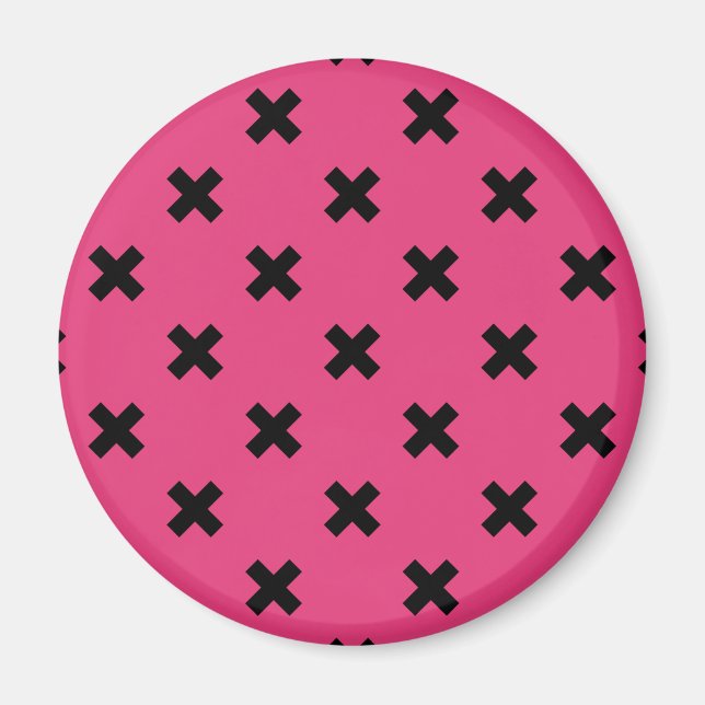 Schwarze Kreuzstiche auf Fuchsia Magnet (Vorne)
