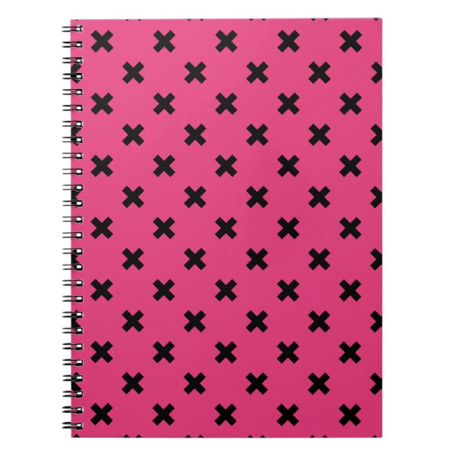 Schwarze Kreuzstiche auf Fuchsia Notizblock (Vorderseite)