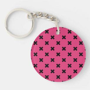 Schwarze Kreuzstiche auf Fuchsia Schlüsselanhänger