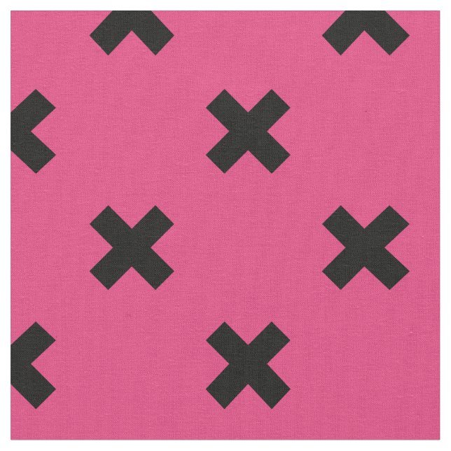 Schwarze Kreuzstiche auf Fuchsia Stoff (Nahaufnahme)