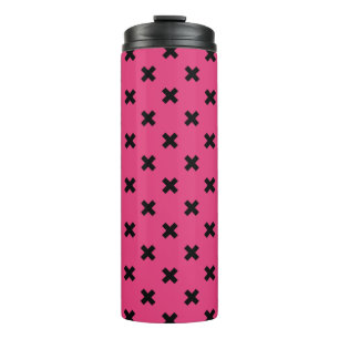 Schwarze Kreuzstiche auf Fuchsia Thermosbecher
