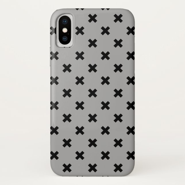 Schwarze Kreuzstiche auf grau Case-Mate iPhone Hülle (Rückseite)