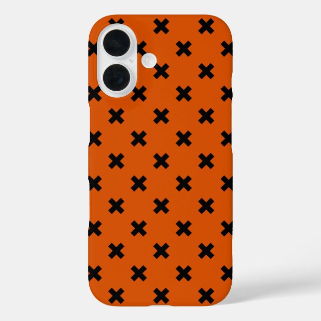 Schwarze Kreuzstiche auf Orange Case-Mate iPhone Hülle (Rückseite)