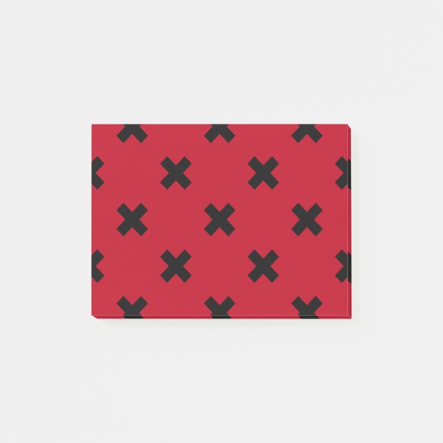 Schwarze Kreuzstiche auf Rot Post-it Klebezettel (Vorderseite)