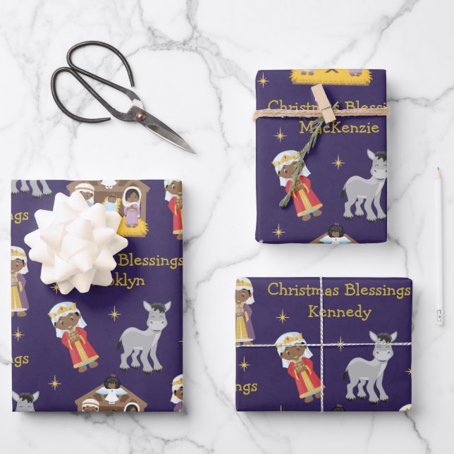 Schwarze Krippe Geschenkpapier Set (Vorderseite)