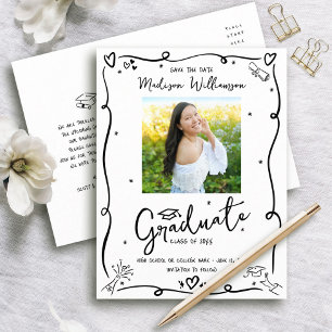 Schwarze Kritzeleien Abschluss Save the Date Foto Einladungspostkarte