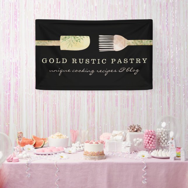 Schwarze Kuchenspachtel aus Eukalyptusblatt Banner (Party)