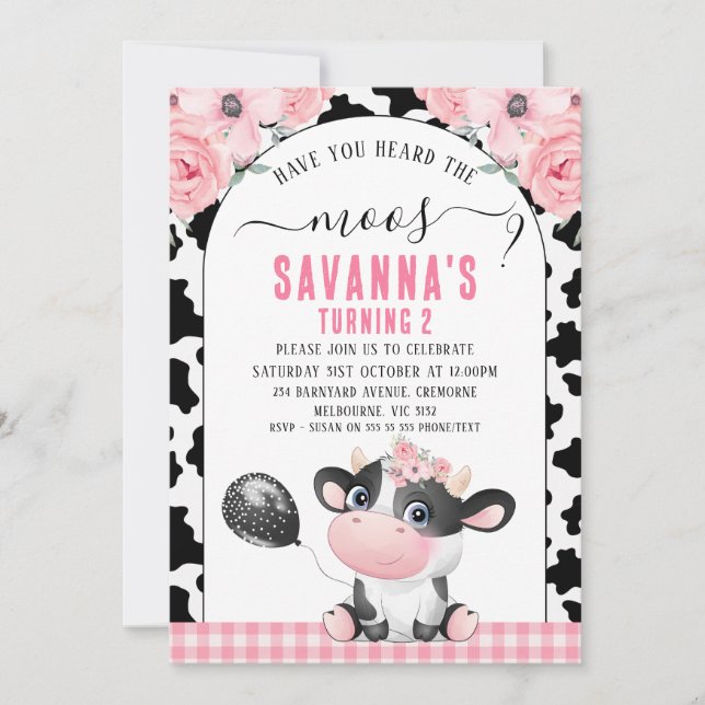 Schwarze Kuh Druck haben Sie gehört Moos Geburtsta Einladung (Vorderseite)