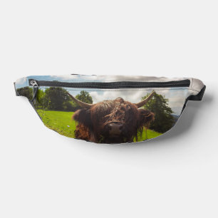 Schwarze Kuh Weide grünes Feld Sonnenlicht Bauchtasche