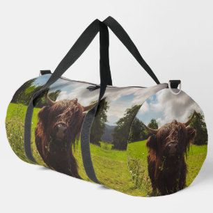 Schwarze Kuh Weide grünes Feld Sonnenlicht Duffle Bag