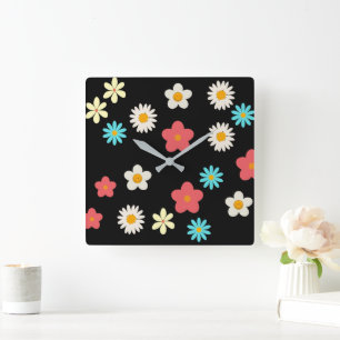 Schwarze kühne Y2K-Wildblume lebendige Heimdekorat Quadratische Wanduhr
