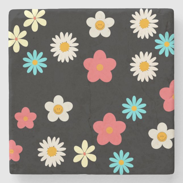 Schwarze, kühne Y2K-Wildblume Lebhafte Frühjahrsde Steinuntersetzer (Vorderseite)