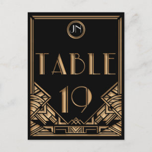 Schwarze Kunst im Art Deco Gatsby-Stil Tisch Numme Postkarte