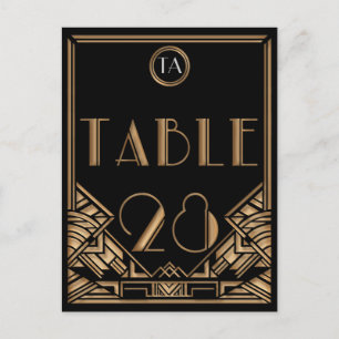 Schwarze Kunstgold Art Deco Gatsby Stil Tisch Numm Postkarte