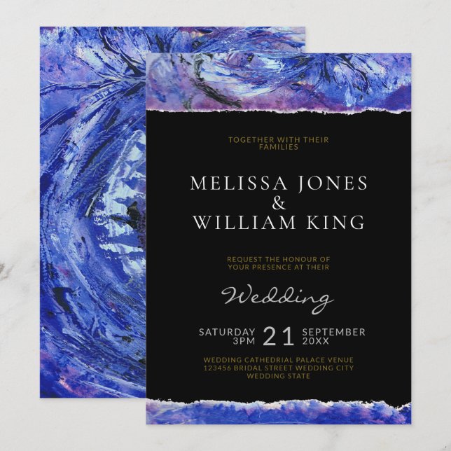 Schwarze Kunsthochzeit Einladung (Vorne/Hinten)