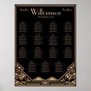 Schwarze Kunststoff Art Deco Hochzeits-Sitzplan Poster