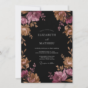 Schwarze Kupfer-Ranunculus-Eukalyptus-Hochzeit Einladung