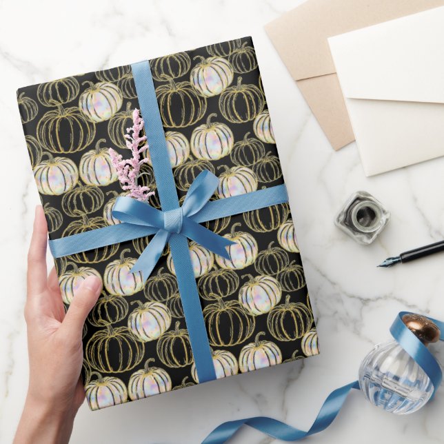 Schwarze Kürbis Halloween mit Imitaten Glitzer Geschenkpapier (Schenken)