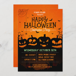 Schwarze Kürbis Spinnen und Fledermäuse laden ein Einladung