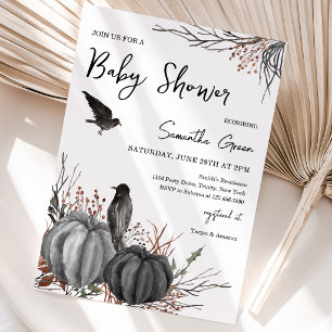 Schwarze Kürbisse und Vögel Baby Shower Einladung