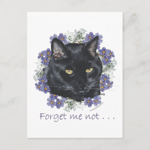 Schwarze Kurzhaarkatze Vergissmeinnicht Postkarte