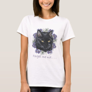Schwarze Kurzhaarkatze Vergissmeinnicht T-Shirt