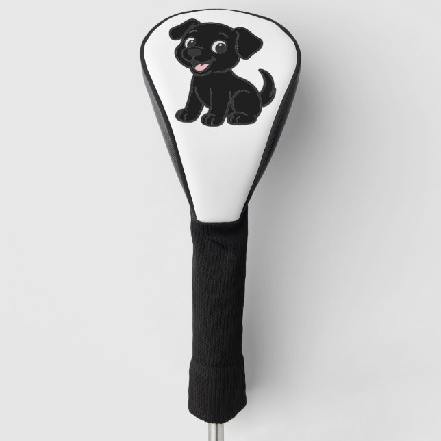 Schwarze Lab-Cartoon-Sitzend Golf Headcover (Vorderseite)