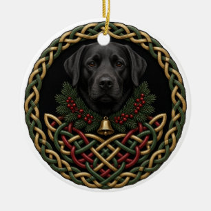 Schwarze Lab Holly Halsband keltisches Weihnachten Keramik Ornament