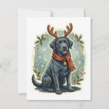 Schwarze Lab-Rentier-Weihnachtskarte