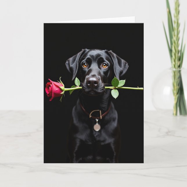 Schwarze Lab-Rose-Valentinstagskarte Karte (Vorderseite)