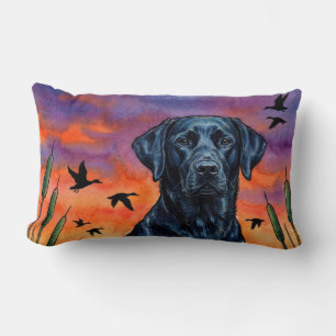 Schwarze Lab-Sonnenuntergang-Entenjagd-Wurfkissen Lendenkissen