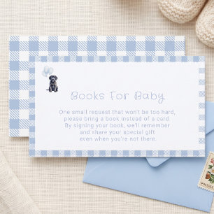 Schwarze Lab Welpe Blau Gingham Baby Shower Bücher Begleitkarte
