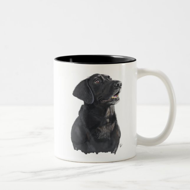 Schwarze Labor-Hunde-Kunst Zweifarbige Tasse (Rechts)