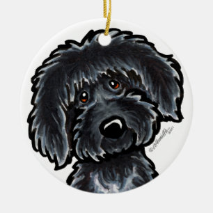 Schwarze Labradoodle Kunst personalisiert Keramikornament