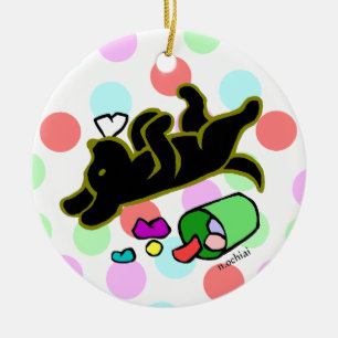 Schwarze Labrador-Cartoon-Polka-Punkt-Verzierung Keramikornament