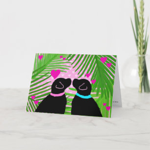 Schwarze Labrador-Hunde Tropischer Valentinstag-Gr Karte