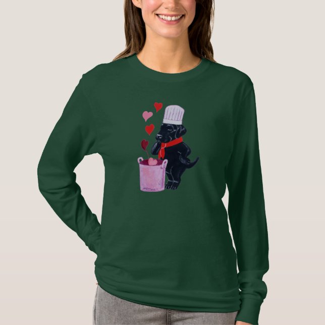 Schwarze Labrador-Kochs-Malerei T-Shirt (Vorderseite)