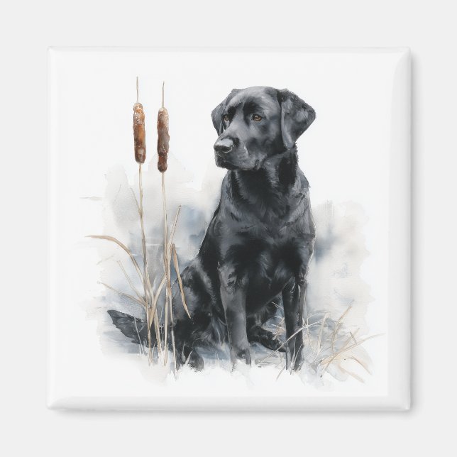 Schwarze Labrador Retriever Aquarell-Kunst Magnet (Vorne)