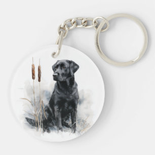 Schwarze Labrador Retriever Aquarell-Kunst Schlüsselanhänger